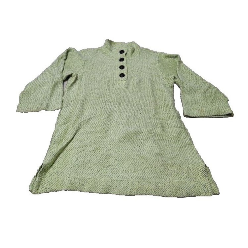 Soft Surroundings Small Cotton Green Black Marled Pullover Oversized 3/4 Sleeve